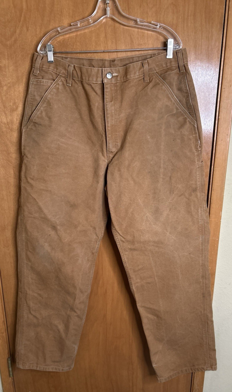 Carhartt Pants Men's 38x34 Brn Loose Fit Cargo Canvas Work Distress Fade B11-BRN